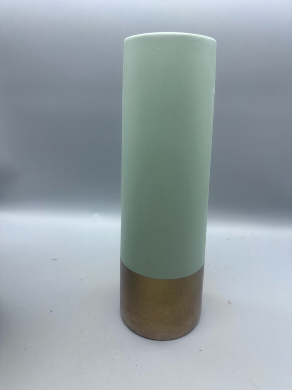 Pier 1 Mint Green and Gold Tall Cylinder Vase
